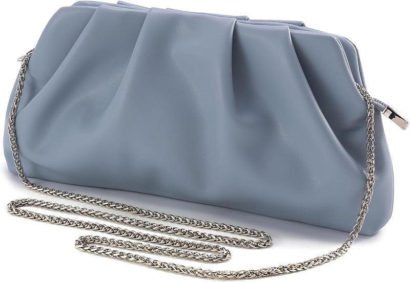 FanChris Evening Bag for Women Ruched Clutch Purse Detachable Metal Chain Crossbody Bag - Image 2